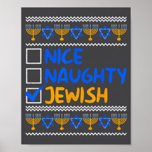 Nice Naughty Jewish Ugly Hanukkah Chanukah Sweater Poster