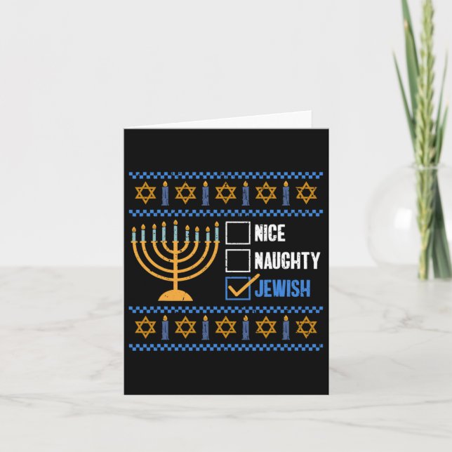 Nice Naughty Jewish Ugly Hanukkah - Hanukkah  Card (Front)
