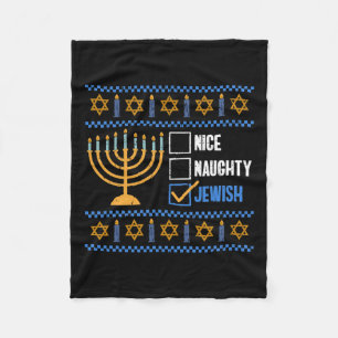 Nice Naughty Jewish Ugly Hanukkah - Hanukkah Fleece Blanket