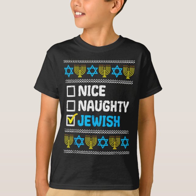 Nice Naughty Jewish Ugly Hanukkah Sweater Chanukah (Front)