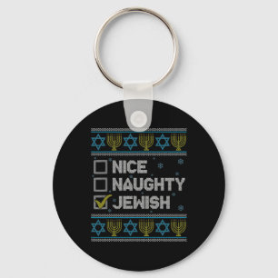 Nice Naughty Jewish Ugly Hanukkah Sweater Chanukah Key Ring