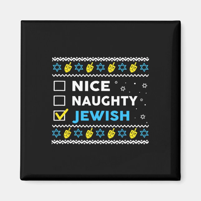 Nice Naughty Jewish Ugly Hanukkah Sweater Chanukah Magnet (Front)