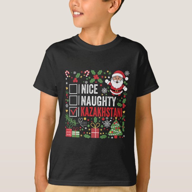 Nice Naughty Kazakhstani Christmas Santa Claus Kaz T-Shirt (Front)