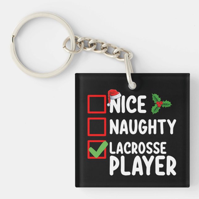 Nice Naughty Lacrosse Player Christmas List Key Ring (Front)