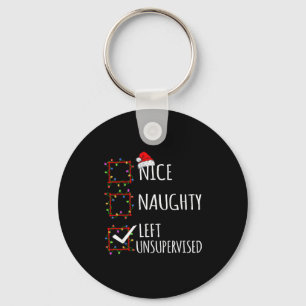 Nice Naughty Left Unsupervised Christmas List Funn Key Ring