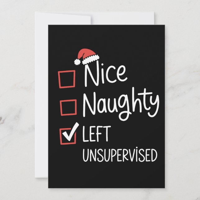 Nice Naughty Left Unsupervised Christmas List Holiday Card (Front)