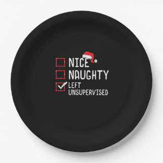 Nice Naughty Left Unsupervised Christmas List Paper Plate
