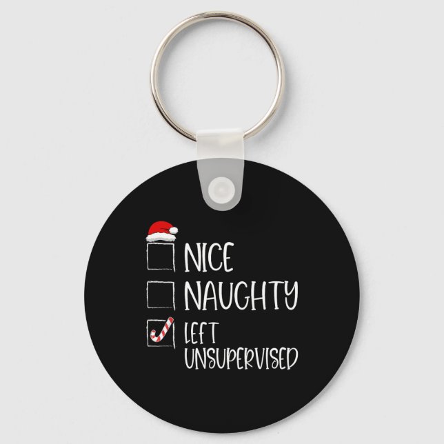 Nice Naughty Left Unsupervised Fun Christmas Santa Key Ring (Front)
