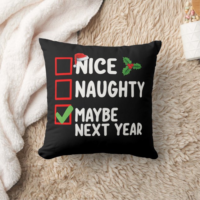 Nice Naughty Maybe Next Year Santa Christmas List Cushion (Blanket)