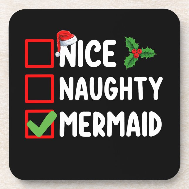 Nice Naughty Mermaid Christmas List Family Holiday Coaster (Front)