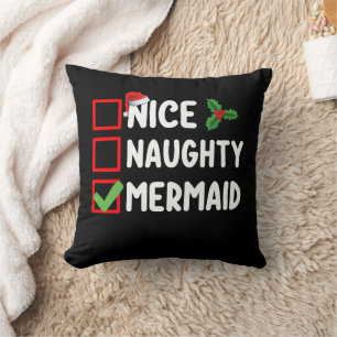 Nice Naughty Mermaid Christmas List Family Holiday Cushion