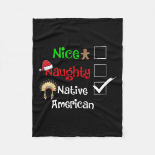 Nice Naughty Native American Santa Christmas Pyjam Fleece Blanket