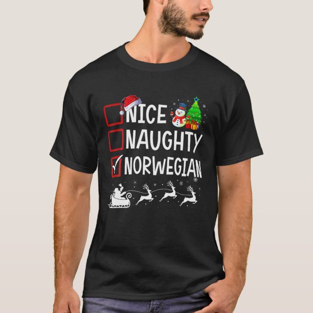 Nice Naughty Norwegian Christmas Pajama Funny X ma T-Shirt (Front)