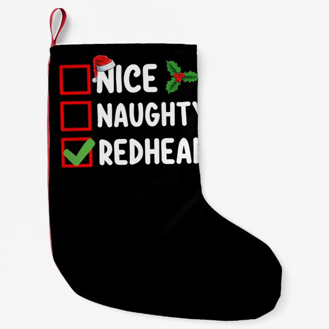 Nice Naughty Redhead Family Matching Christmas Lis Small Christmas Stocking (Front)