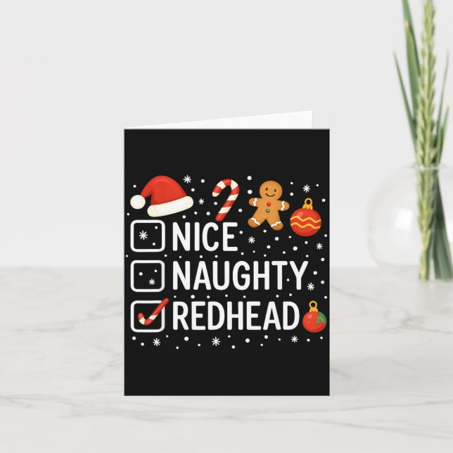 Nice Naughty Redhead Funny Christmas Quote  Card (Front)