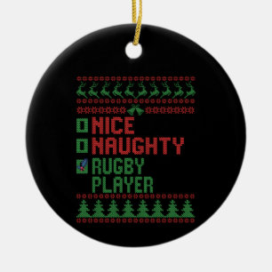 Nice Naughty Rugby Player Funny Christmas Gift Ceramic Ornament