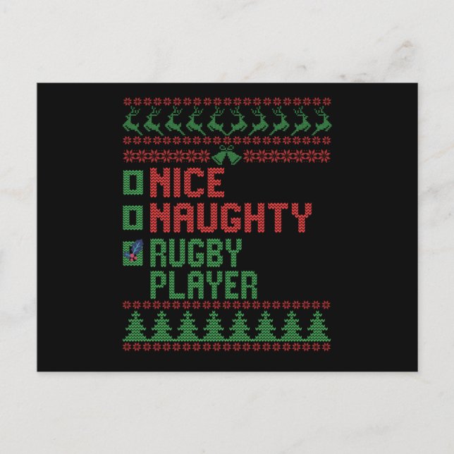 Nice Naughty Rugby Player Funny Christmas Gift Postcard (Front)