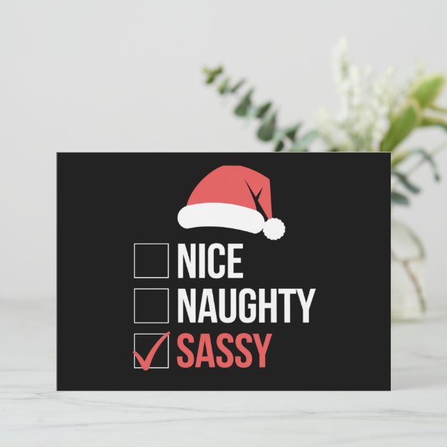 Nice Naughty Sassy Christmas List  Holiday Card (Standing Front)