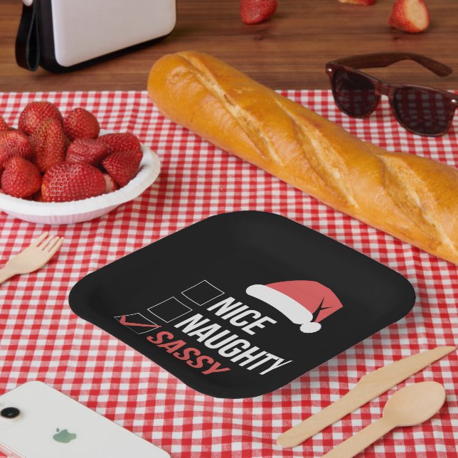 Nice Naughty Sassy Christmas List  Paper Plate (Picnic)