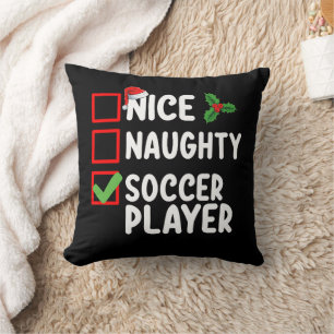 Nice Naughty Soccer Player Christmas Holiday Cushion