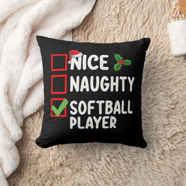 Nice Naughty Softball Player Christmas List Cushion (Blanket)