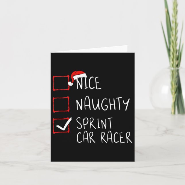 Nice Naughty Sprint Car Racer Christmas List Santa Card (Front)