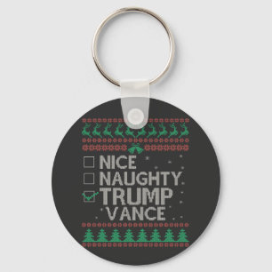 Nice Naughty Trump Vance Election Ugly Sweater Key Ring