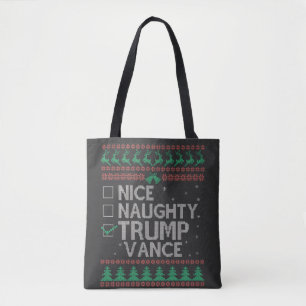 Nice Naughty Trump Vance Election Ugly Sweater Tote Bag