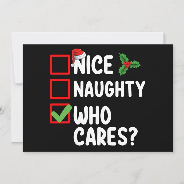 Nice Naughty Who Cares Christmas List Family Invitation (Front)