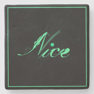Nice neon-green happy face smiling stone coaster