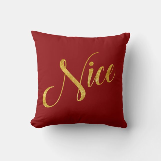 Nice or Naughty Two-Side Gold Holiday Christmas Cushion (Front)