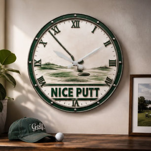 Nice Putt Golf Golfer Gift Large Clock