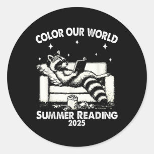 Nice Racoon Book Lover Summer Reading 2025  Classic Round Sticker