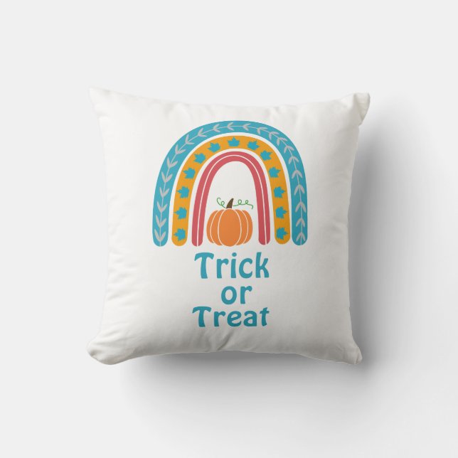 Nice Rainbow under the Pumpkin Trick or Treat  Cushion (Front)