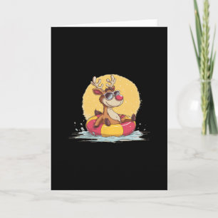 Nice Reindeer With Pool Ring For Fawn And Vacation Card
