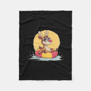 Nice Reindeer With Pool Ring For Fawn And Vacation Fleece Blanket