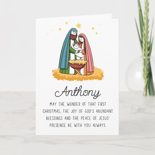 Nice Religious With Name Merry Christmas Holiday Card (Front)