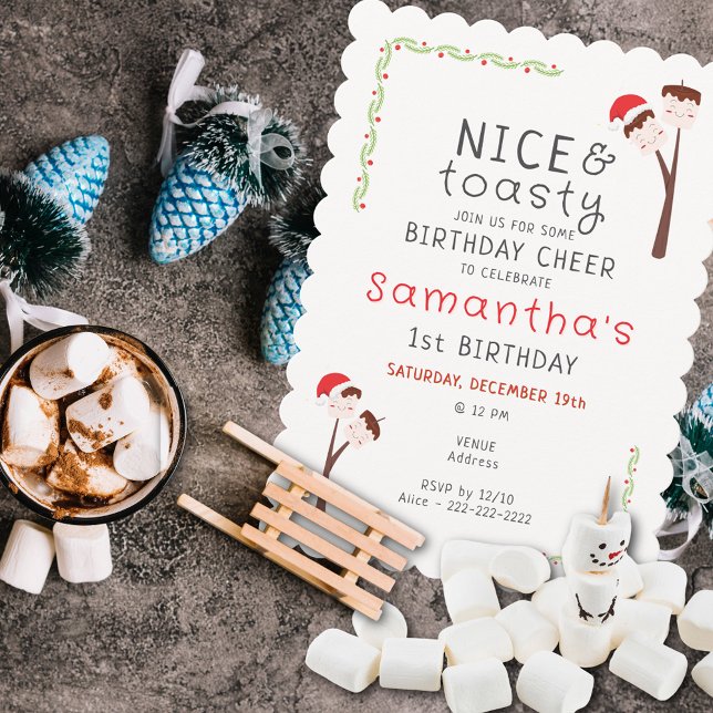 Nice S'mores Marshmallows Kids Xmas Birthday Party Invitation (Nice S'mores Marshmallows Kids Xmas Birthday Party Invite backyard bonfire s'more fun with friends)