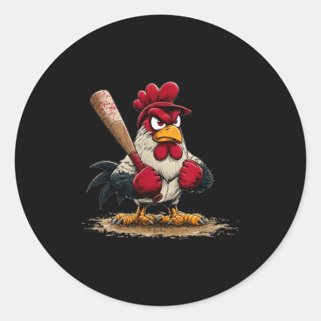 Nice Srt Rooster Look For Baseball And Bat Lovers  Classic Round Sticker (Front)