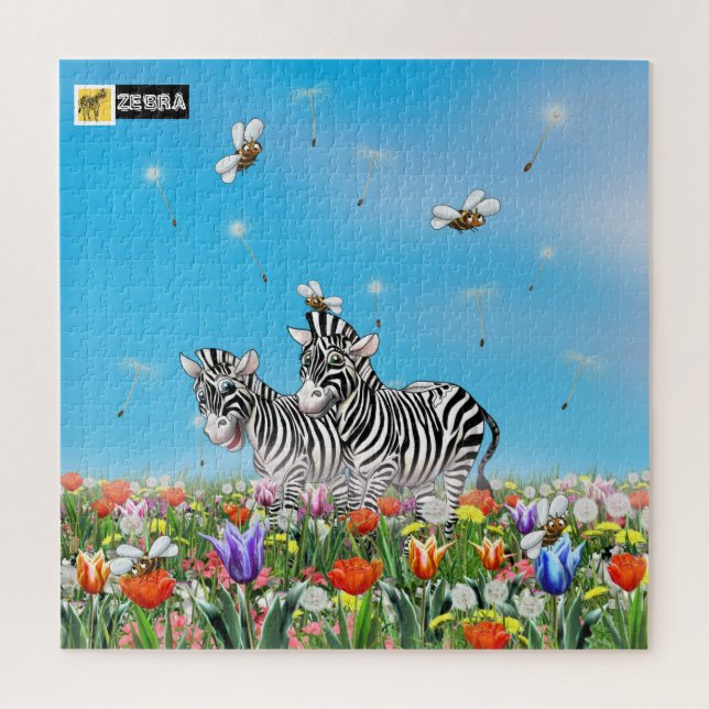 Nice Sunny day for cute zebras walking on meadow Jigsaw Puzzle (Vertical)
