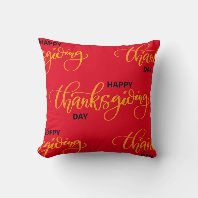 Nice Text Happy Thanksgiving Typography Cushion (Front)