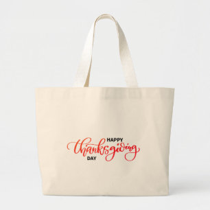 Nice Text Happy Thanksgiving Typography Large Tote Bag