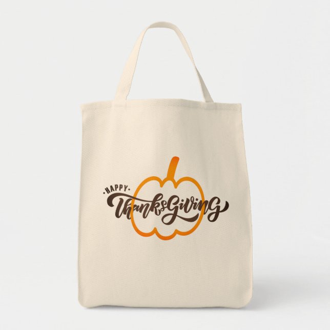 Nice Text Happy Thanksgiving with Cute Pumpkin Tot Tote Bag (Front)