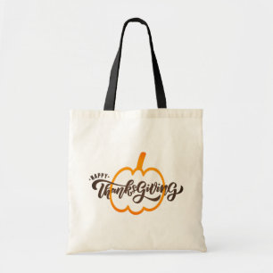 Nice Text Happy Thanksgiving with Cute Pumpkin Tote Bag