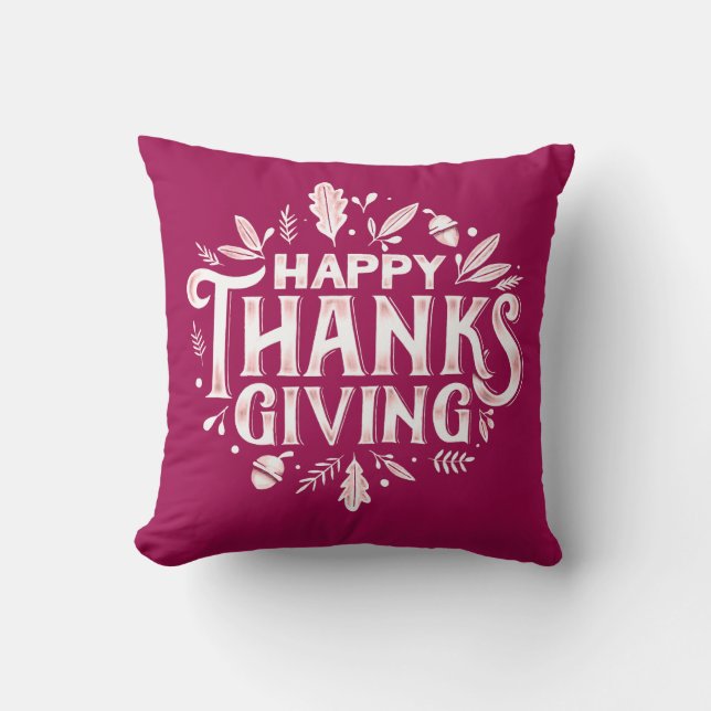 Nice Text Happy Thanksgiving with Leaves Autumn Cushion (Front)