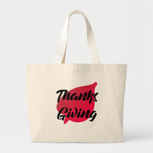 Nice Text Thanksgiving Typography on Leaf  Large Tote Bag (Front)