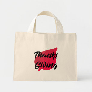 Nice Text Thanksgiving Typography on Leaf Mini Tote Bag