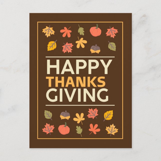 Nice Thanksgiving with pumpkin and Leaves Fall Holiday Postcard (Front)
