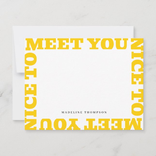 Nice To Meet You | Mustard Modern Name  Note Card (Front)