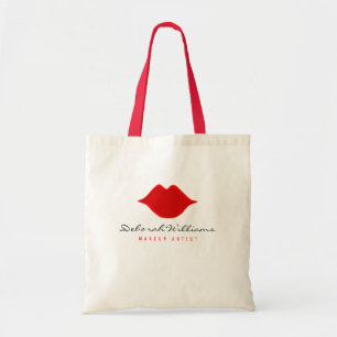 nice tote bag with makeup artist name & red lips